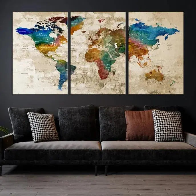 Wall Art Printing World Map Push Pin Prints On Canvas 