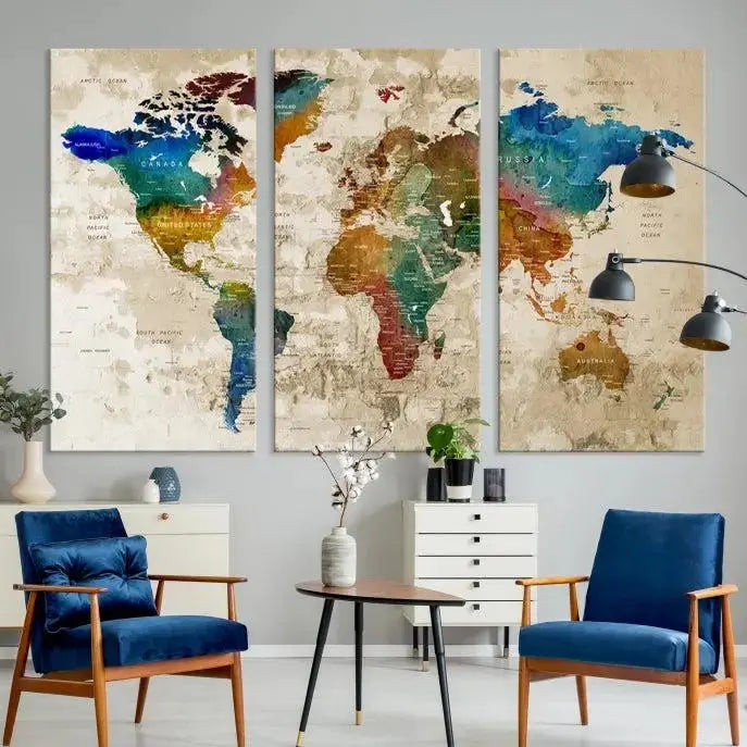 Wall Art Printing World Map Push Pin Prints On Canvas 