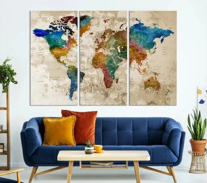 Wall Art Printing World Map Push Pin Prints On Canvas 