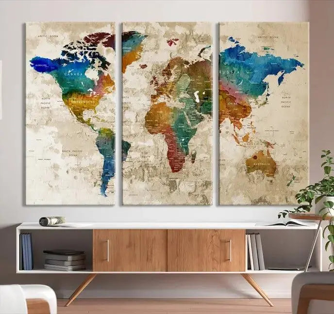 Wall Art Printing World Map Push Pin Prints On Canvas 