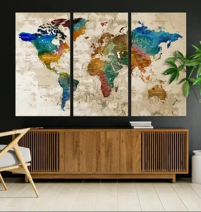 Wall Art Printing World Map Push Pin Prints On Canvas 