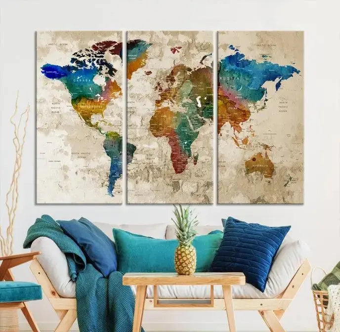 Wall Art Printing World Map Push Pin Prints On Canvas 