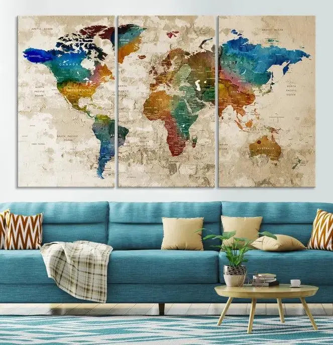 Wall Art Printing World Map Push Pin Prints On Canvas 