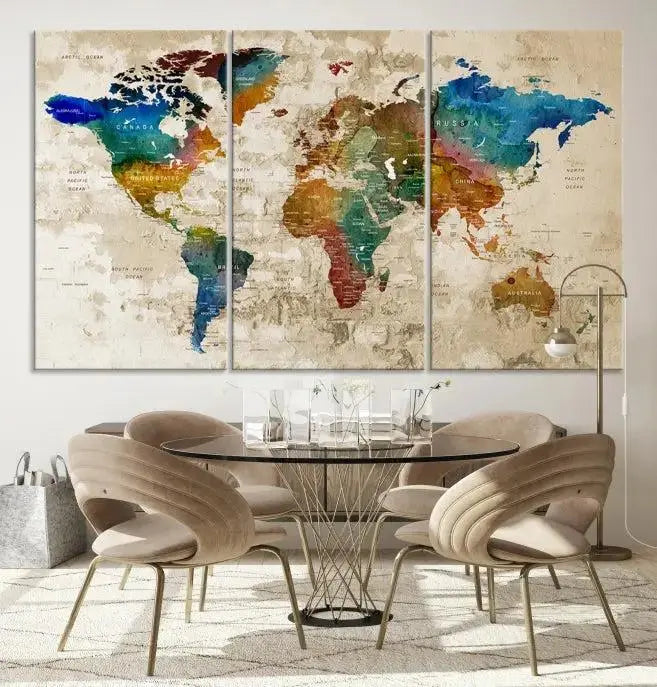 Wall Art Printing World Map Push Pin Prints On Canvas 