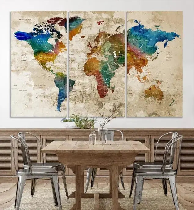 Wall Art Printing World Map Push Pin Prints On Canvas 