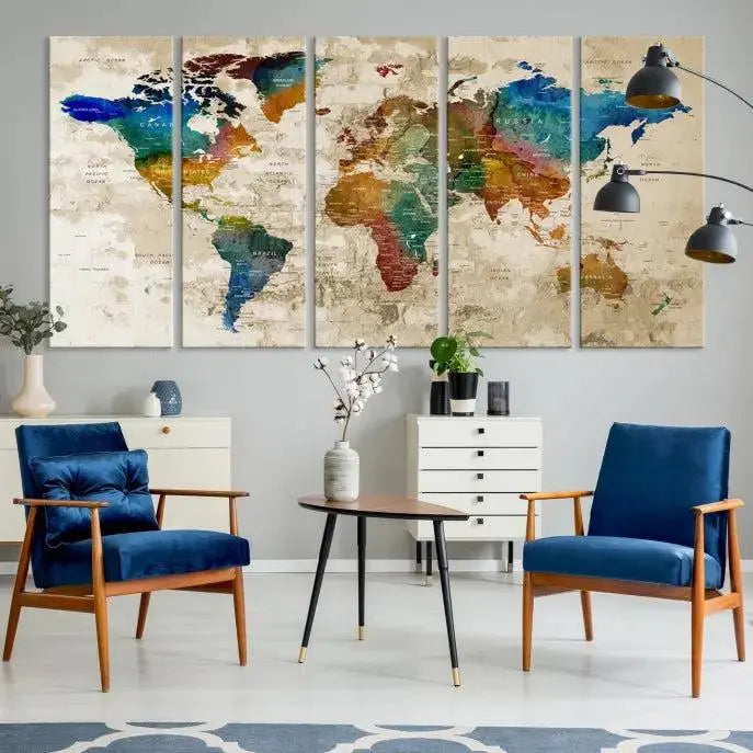 Wall Art Printing World Map Push Pin Prints On Canvas 