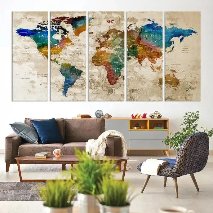 Wall Art Printing World Map Push Pin Prints On Canvas 