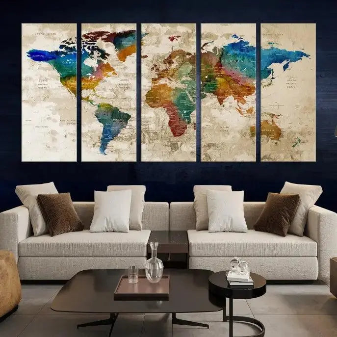 Wall Art Printing World Map Push Pin Prints On Canvas 