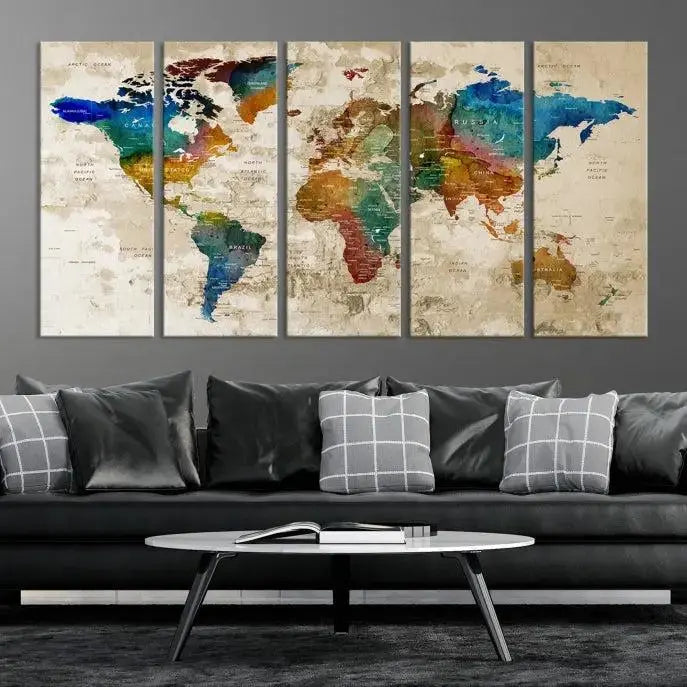 Wall Art Printing World Map Push Pin Prints On Canvas 