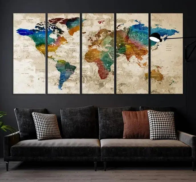 Wall Art Printing World Map Push Pin Prints On Canvas 