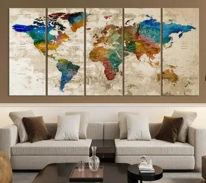 Wall Art Printing World Map Push Pin Prints On Canvas 