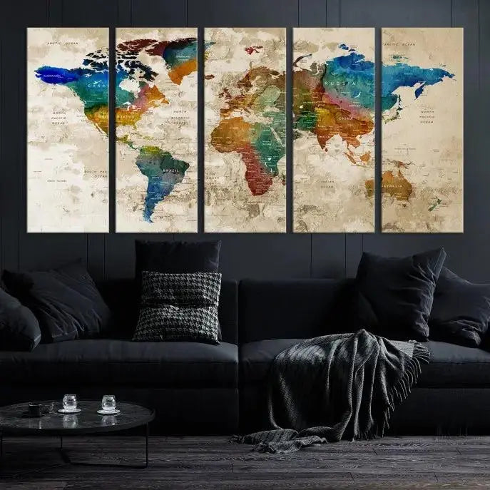 Wall Art Printing World Map Push Pin Prints On Canvas 