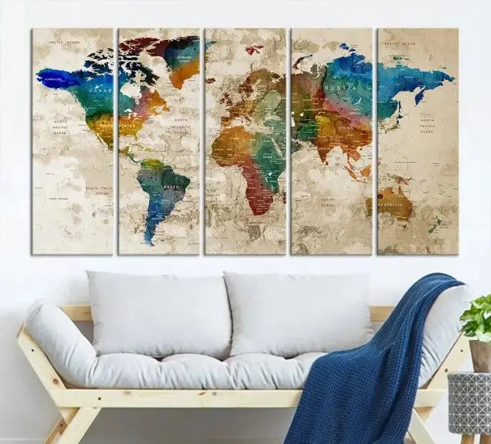 Wall Art Printing World Map Push Pin Prints On Canvas 