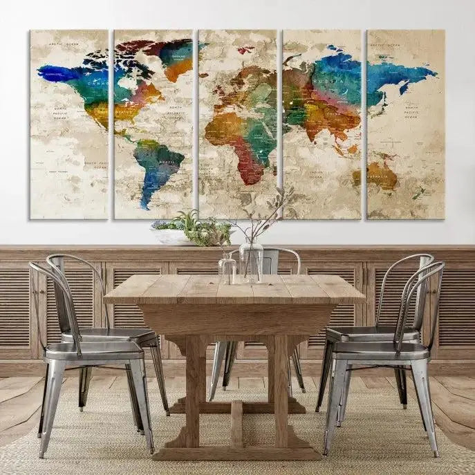 Wall Art Printing World Map Push Pin Prints On Canvas 