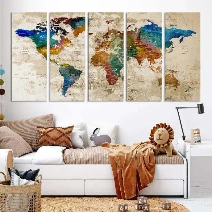 Wall Art Printing World Map Push Pin Prints On Canvas 