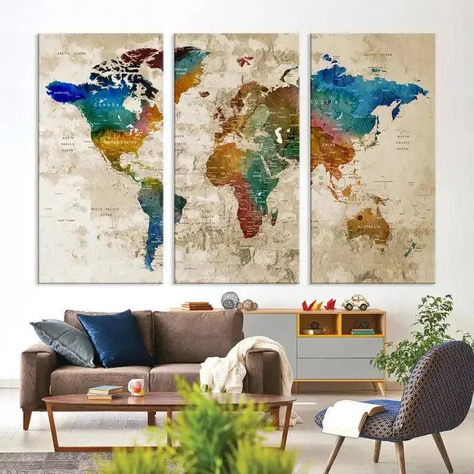 Wall Art Printing World Map Push Pin Prints On Canvas 