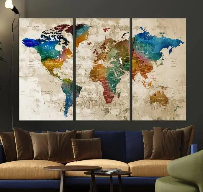 Wall Art Printing World Map Push Pin Prints On Canvas 