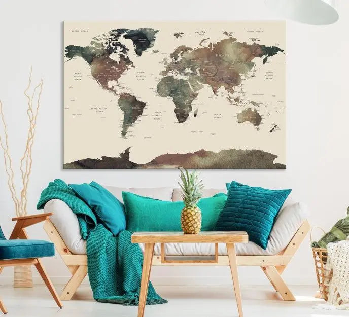 Wall Art Printing World Map Push Pin Prints On Canvas Print 