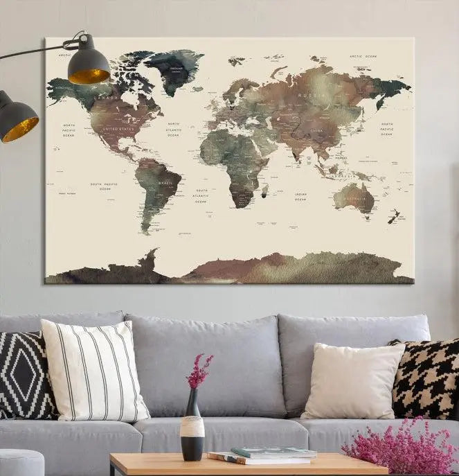 Wall Art Printing World Map Push Pin Prints On Canvas Print 