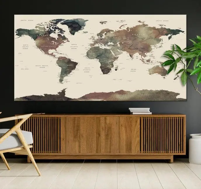 Wall Art Printing World Map Push Pin Prints On Canvas Print 