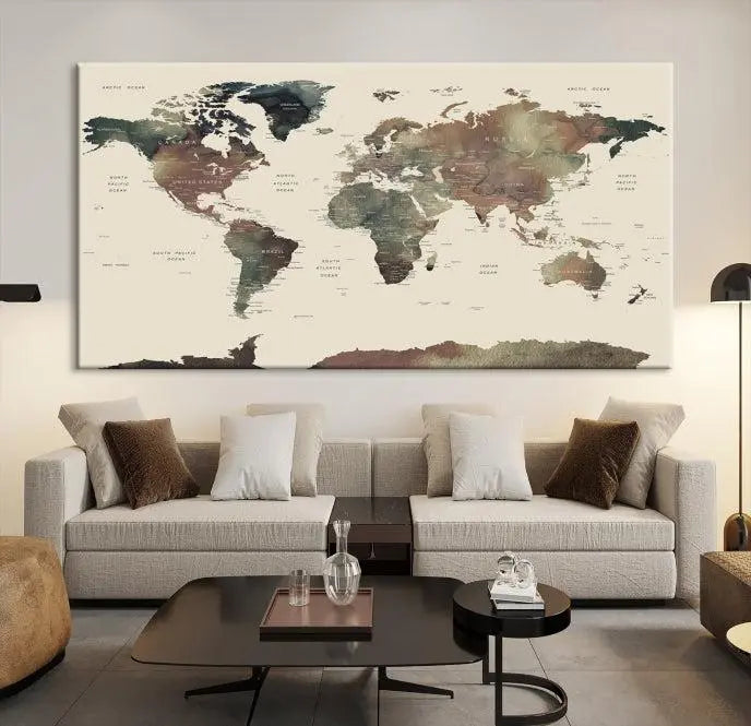 Wall Art Printing World Map Push Pin Prints On Canvas Print 