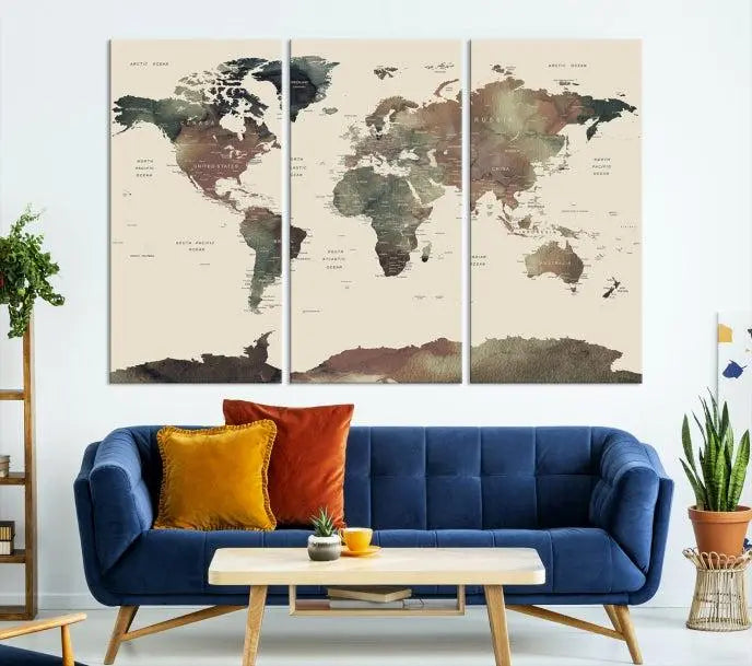 Wall Art Printing World Map Push Pin Prints On Canvas Print 