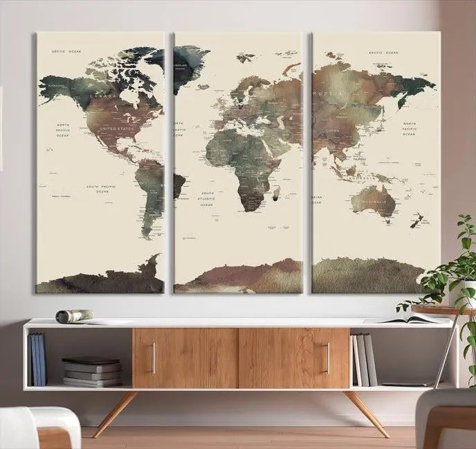 Wall Art Printing World Map Push Pin Prints On Canvas Print 