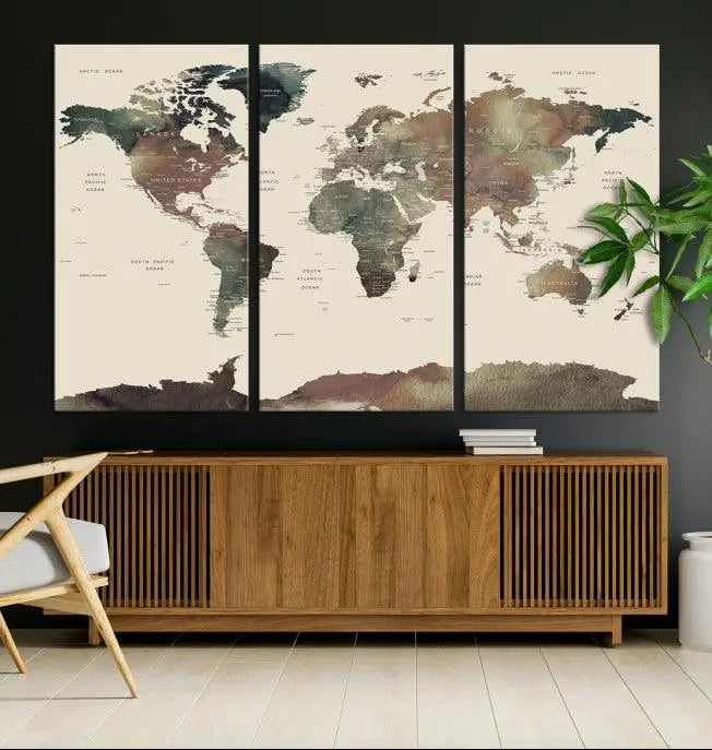 Wall Art Printing World Map Push Pin Prints On Canvas Print 