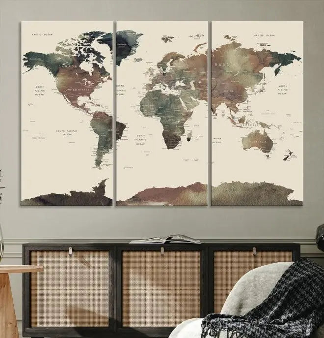 Wall Art Printing World Map Push Pin Prints On Canvas Print 