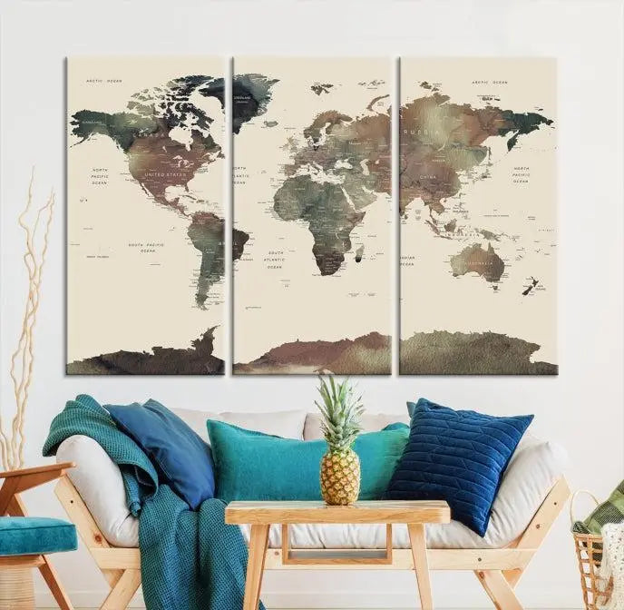 Wall Art Printing World Map Push Pin Prints On Canvas Print 