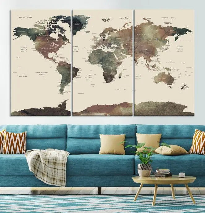 Wall Art Printing World Map Push Pin Prints On Canvas Print 