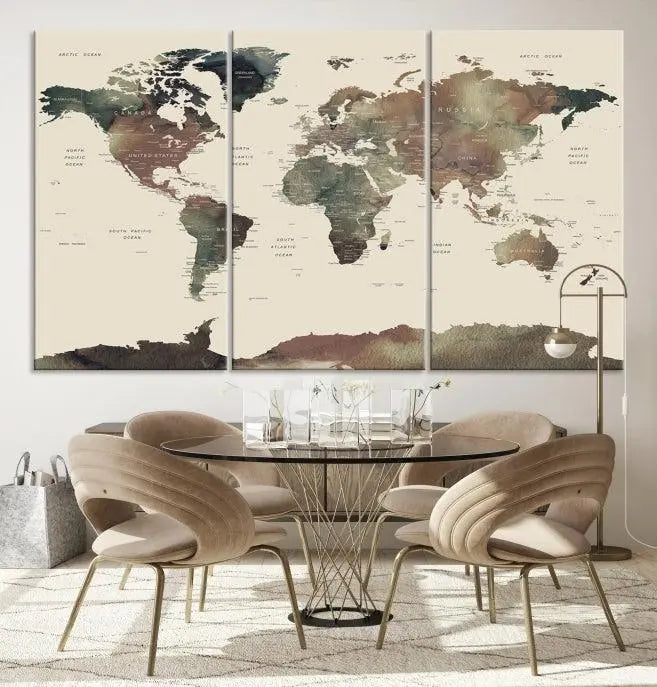 Wall Art Printing World Map Push Pin Prints On Canvas Print 