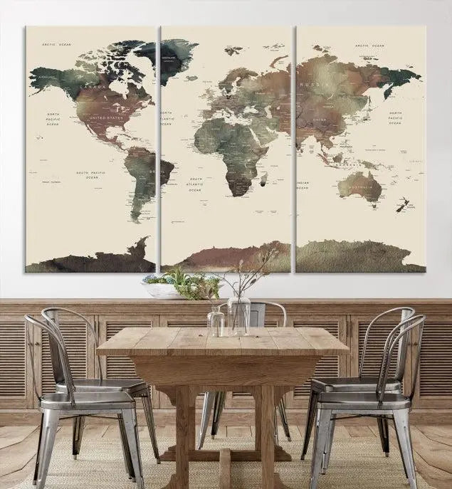 Wall Art Printing World Map Push Pin Prints On Canvas Print 