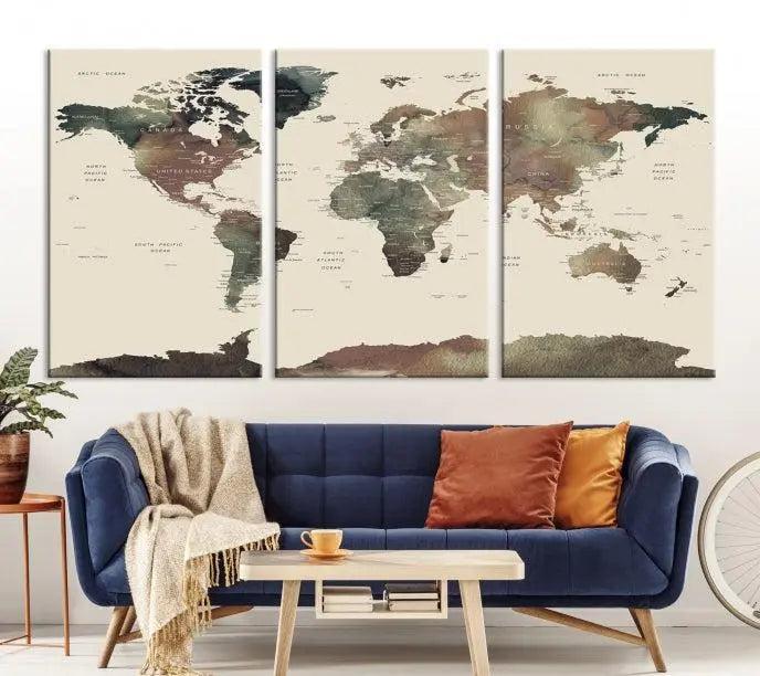 Wall Art Printing World Map Push Pin Prints On Canvas Print 