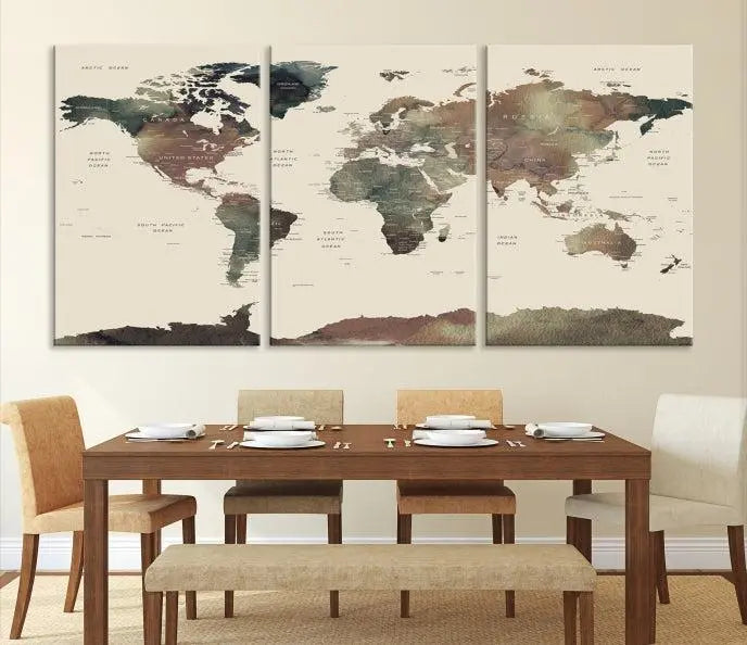 Wall Art Printing World Map Push Pin Prints On Canvas Print 