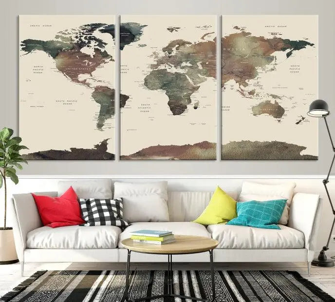 Wall Art Printing World Map Push Pin Prints On Canvas Print 