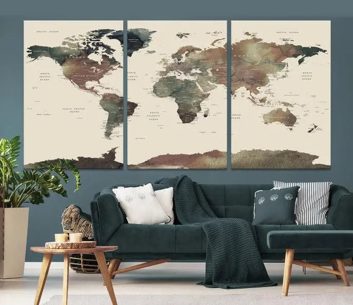 Wall Art Printing World Map Push Pin Prints On Canvas Print 