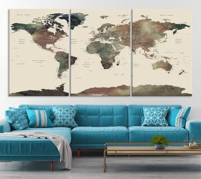 Wall Art Printing World Map Push Pin Prints On Canvas Print 