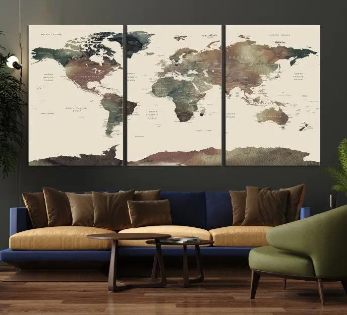 Wall Art Printing World Map Push Pin Prints On Canvas Print 