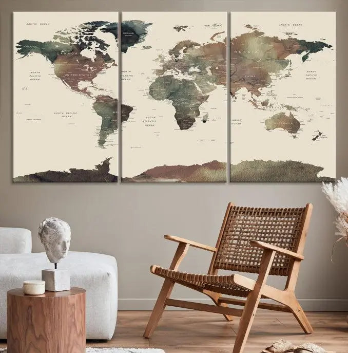 Wall Art Printing World Map Push Pin Prints On Canvas Print 