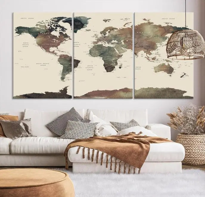 Wall Art Printing World Map Push Pin Prints On Canvas Print 