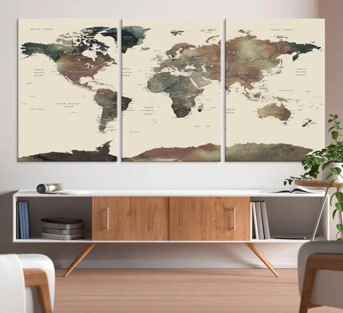 Wall Art Printing World Map Push Pin Prints On Canvas Print 