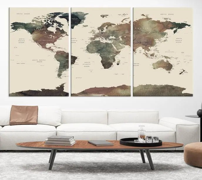 Wall Art Printing World Map Push Pin Prints On Canvas Print 