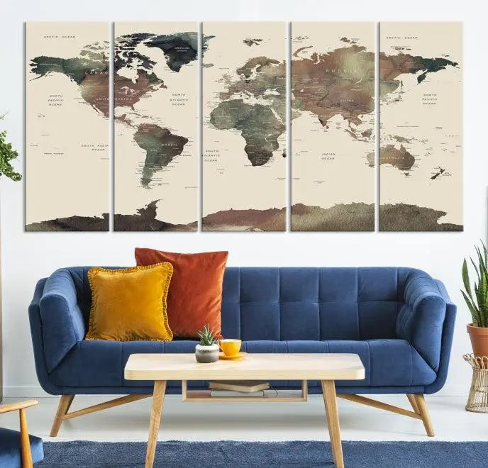 Wall Art Printing World Map Push Pin Prints On Canvas Print 