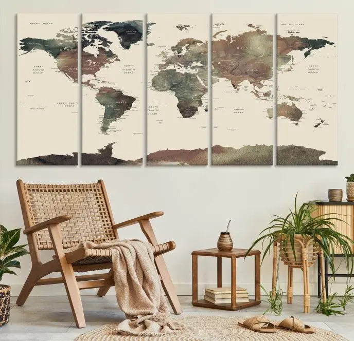 Wall Art Printing World Map Push Pin Prints On Canvas Print 