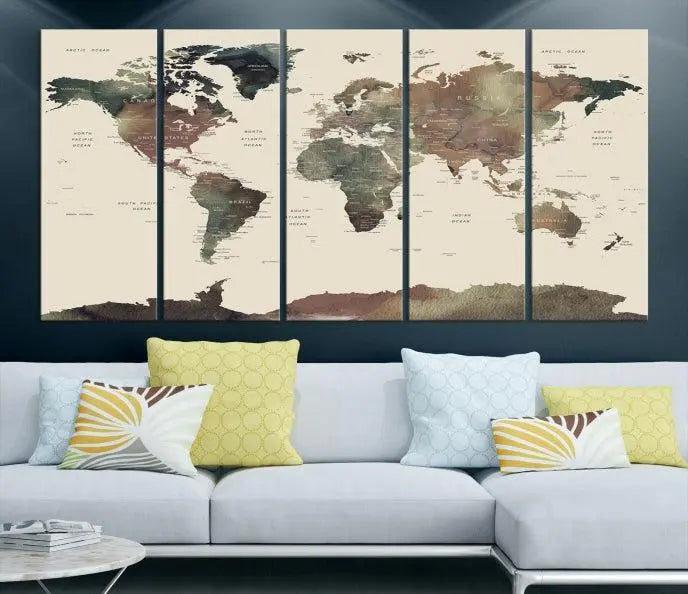 Wall Art Printing World Map Push Pin Prints On Canvas Print 