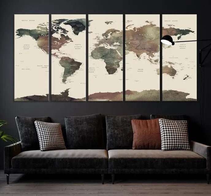 Wall Art Printing World Map Push Pin Prints On Canvas Print 