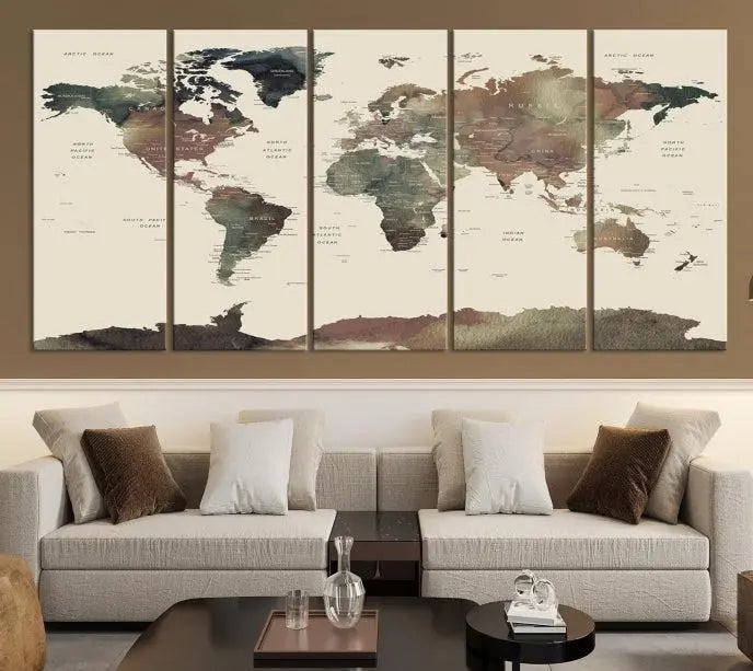 Wall Art Printing World Map Push Pin Prints On Canvas Print 