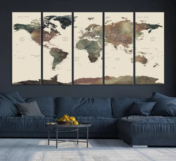 Wall Art Printing World Map Push Pin Prints On Canvas Print 