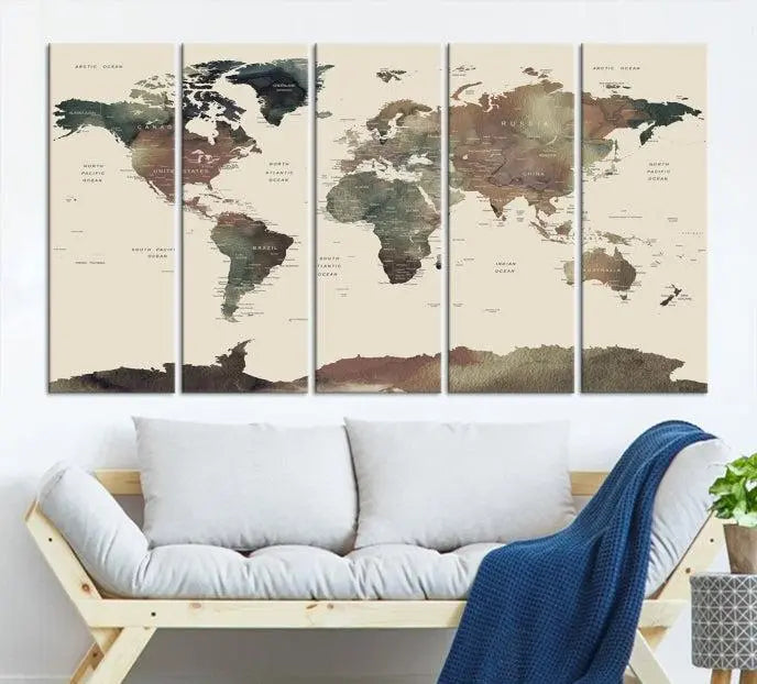 Wall Art Printing World Map Push Pin Prints On Canvas Print 